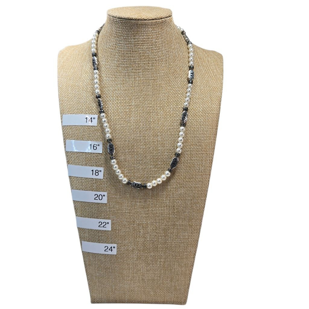 Brighton Necklace Women's White Glass Pearl Silver Tone Filigree Classy Fun